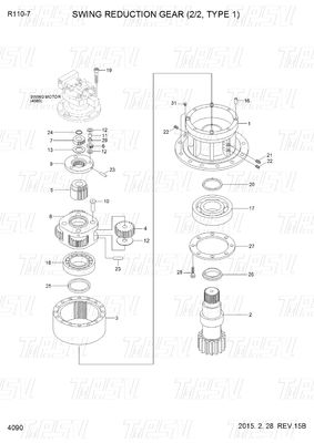 R110-7 검은색 OEM 발굴기 스윙 모터 드라이브 부품 카탈로그 31N4-10140